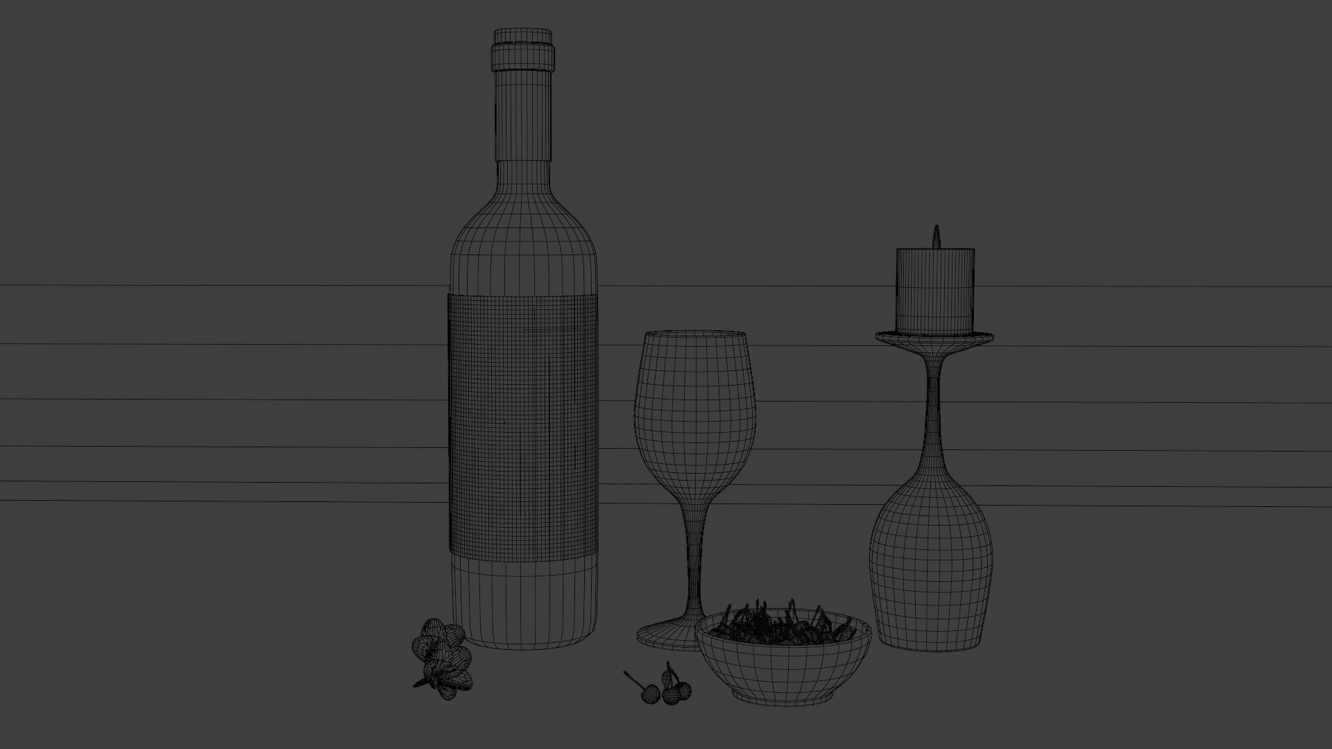 Red wine with cherries and candle 3D model_9