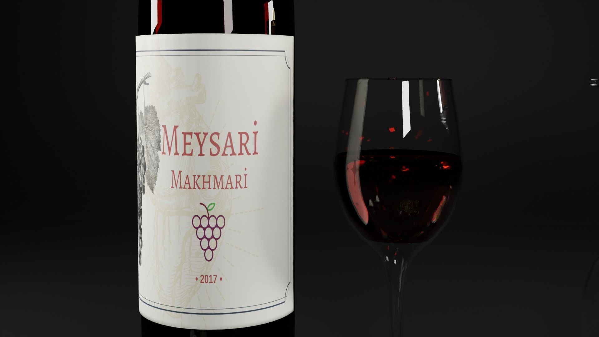 Red wine with cherries and candle 3D model_4