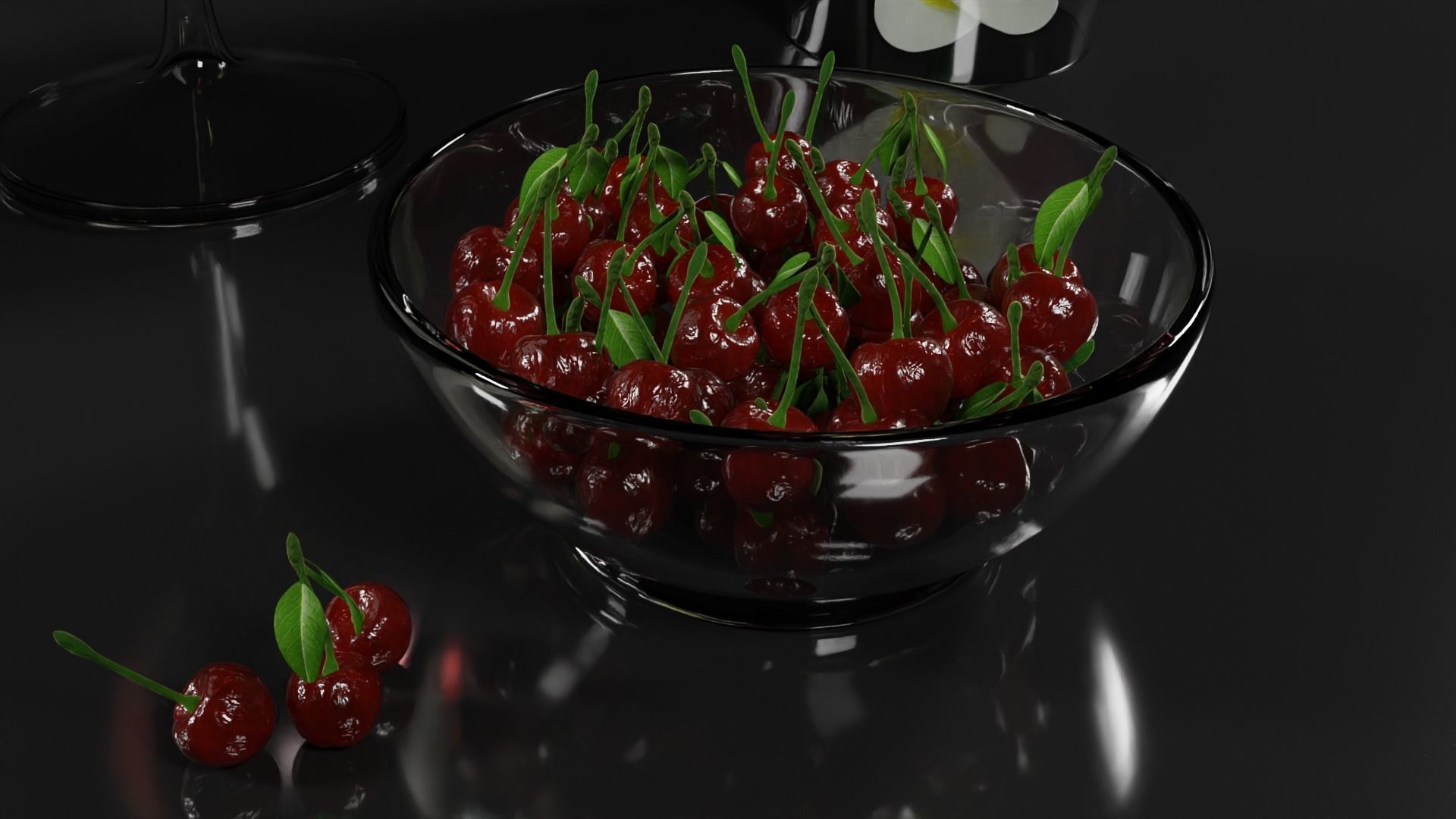 Red wine with cherries and candle 3D model_1