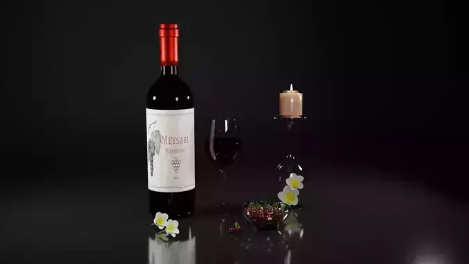 Red wine with cherries and candle 3D model