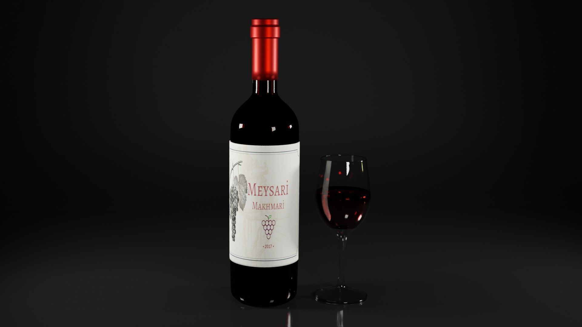 Red wine with cherries and candle 3D model_3