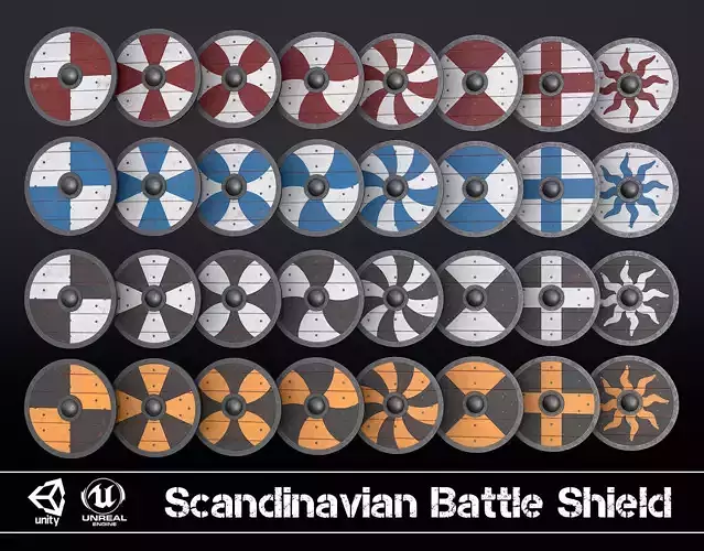 Scandinavian Battle Shield Collection Low-poly 3D model