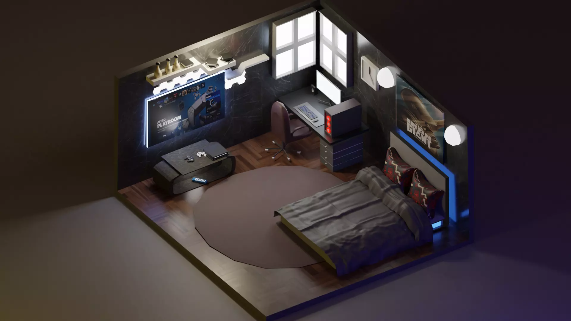 Gaming Room Low-poly 3D model_0