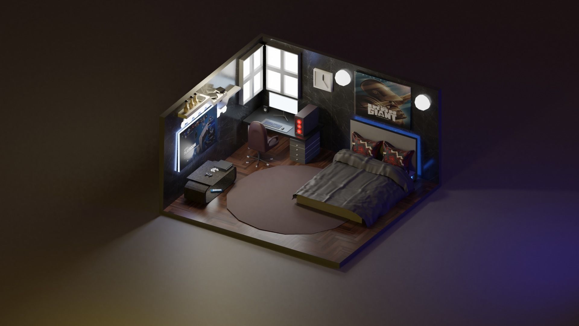 Gaming Room Low-poly 3D model_1