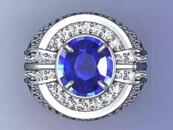 man ring with diamond blue sapphire