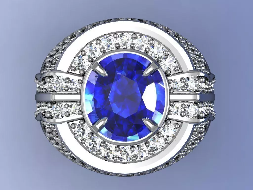 man ring with diamond blue sapphire 3D print model_0