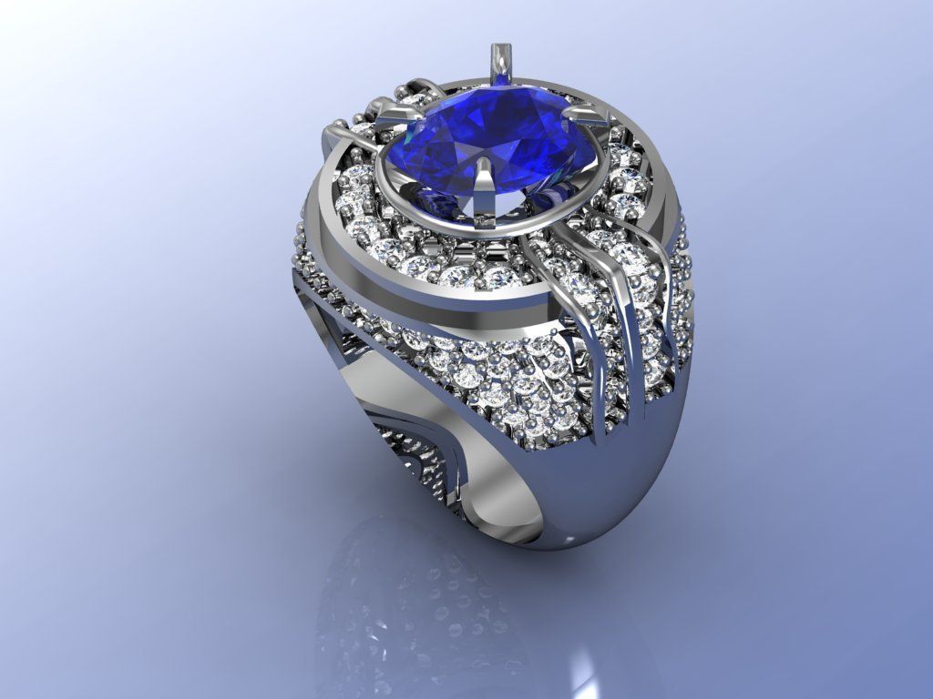 man ring with diamond blue sapphire 3D print model_3