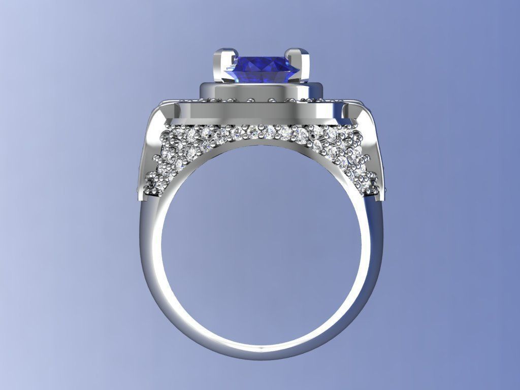 man ring with diamond blue sapphire 3D print model_1