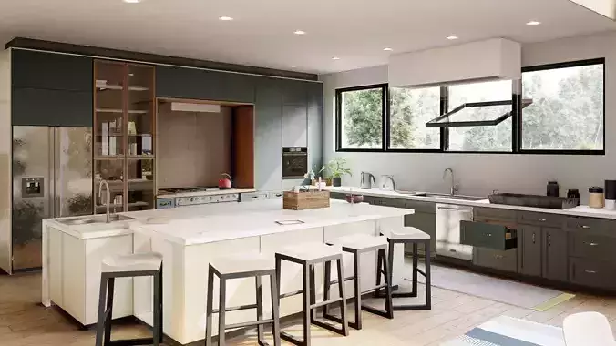 Open Velvet Green Kitchen Model