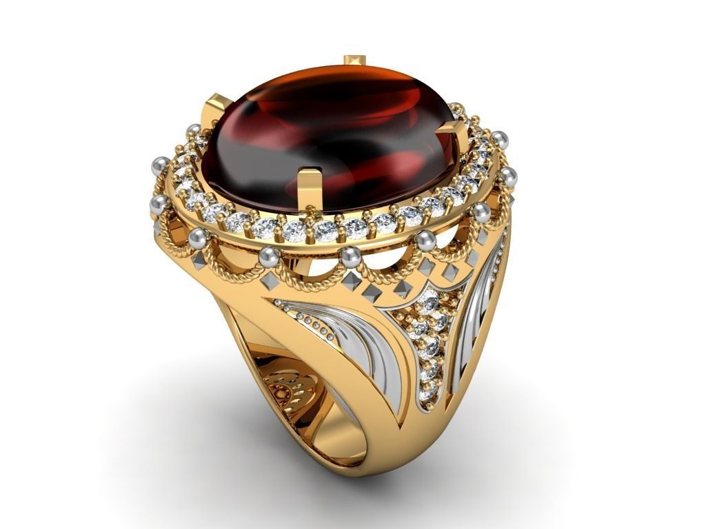 men ring with natural stone 3D print model