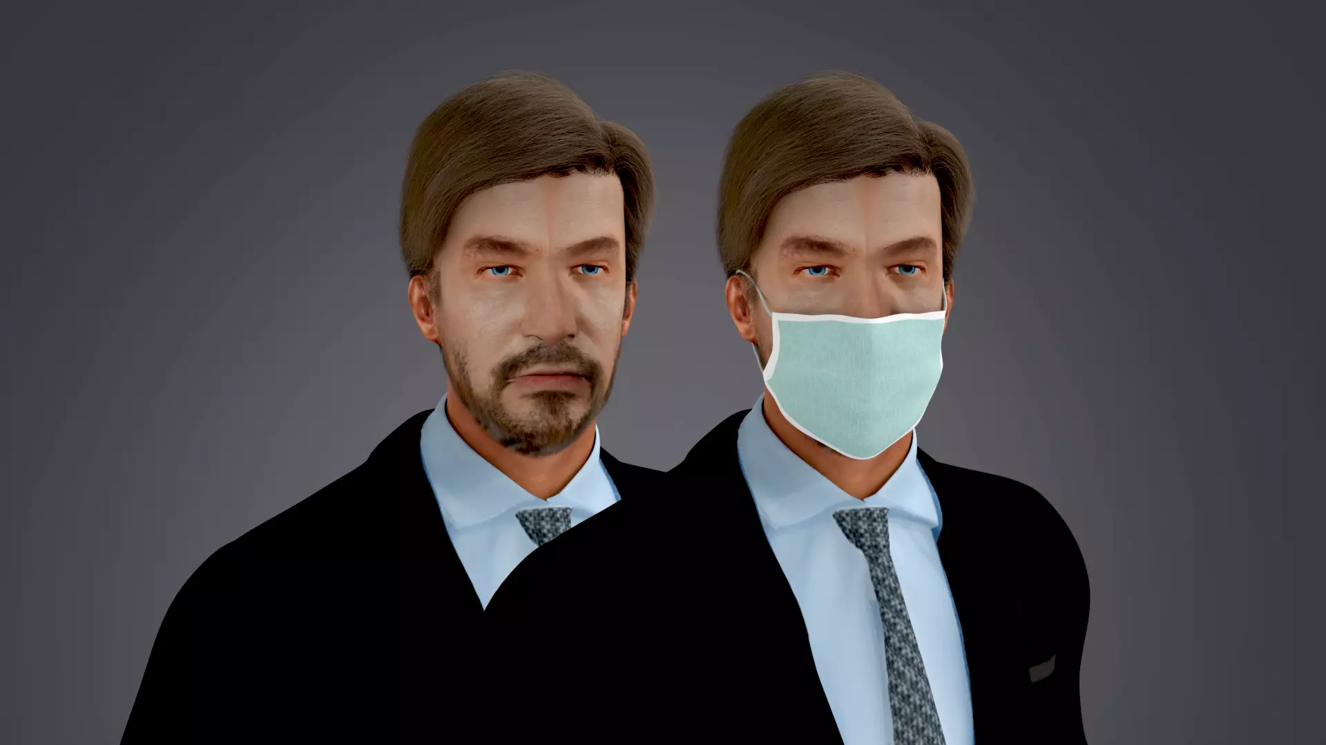 Fur Black Suit Man Rigged With Mask Low-poly 3D model_0