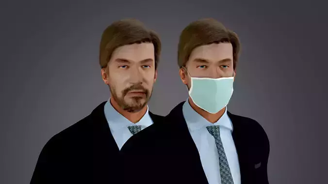 Fur Black Suit Man Rigged With Mask Low-poly 3D model