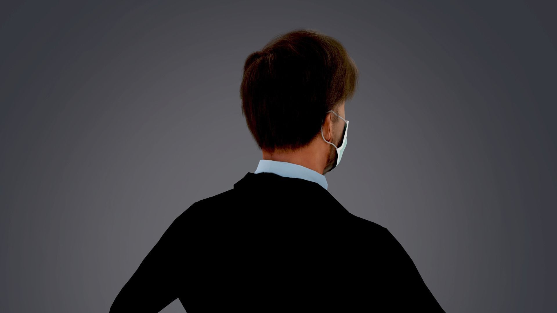 Fur Black Suit Man Rigged With Mask Low-poly 3D model_9