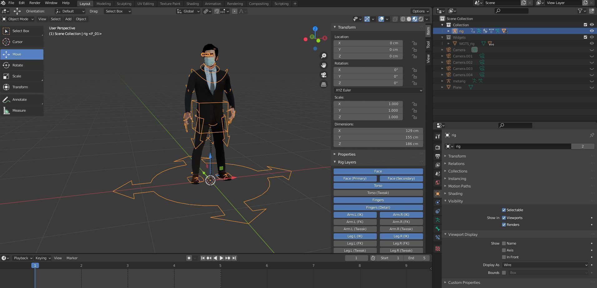Fur Black Suit Man Rigged With Mask Low-poly 3D model_21