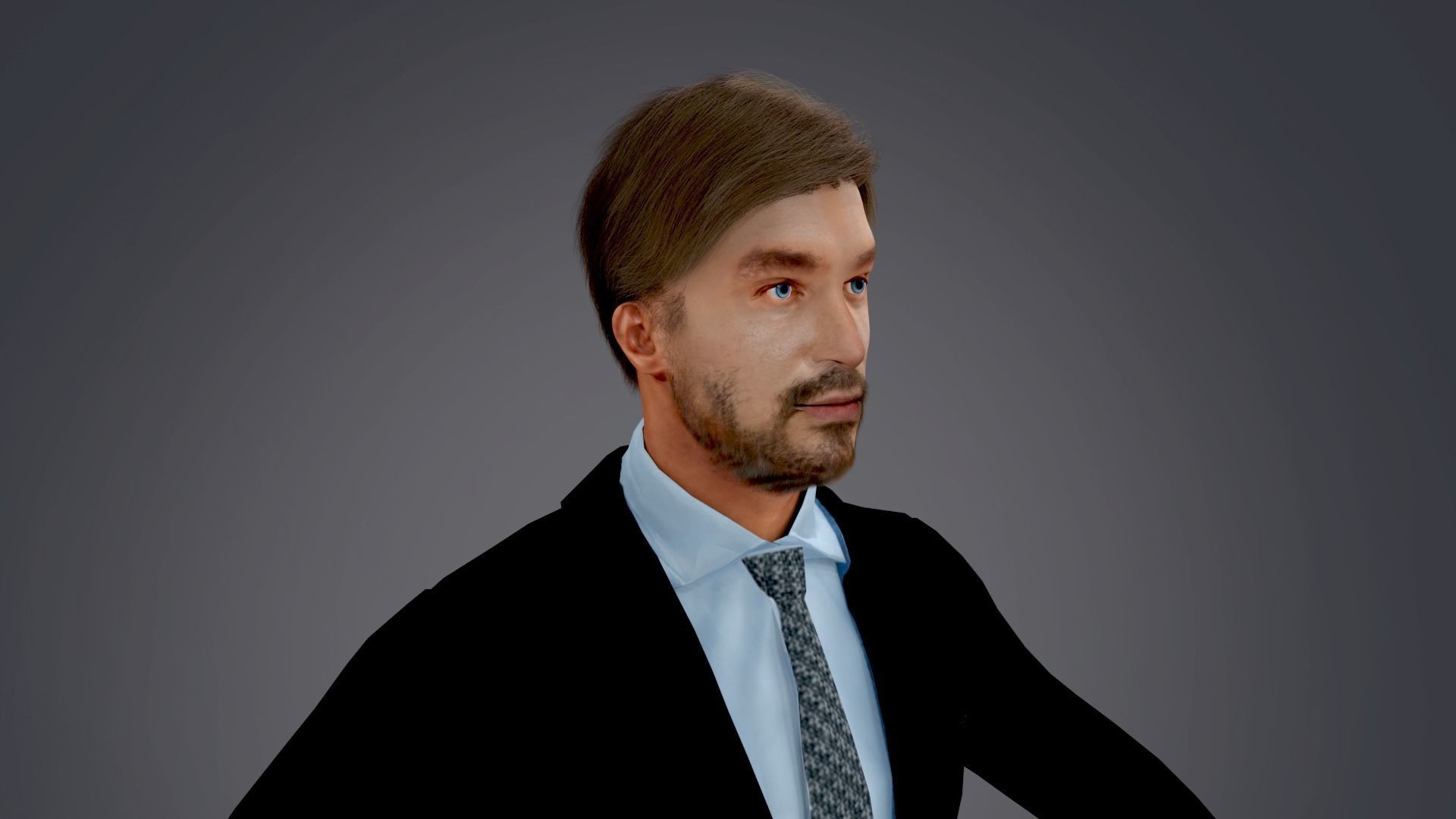 Fur Black Suit Man Rigged With Mask Low-poly 3D model_6