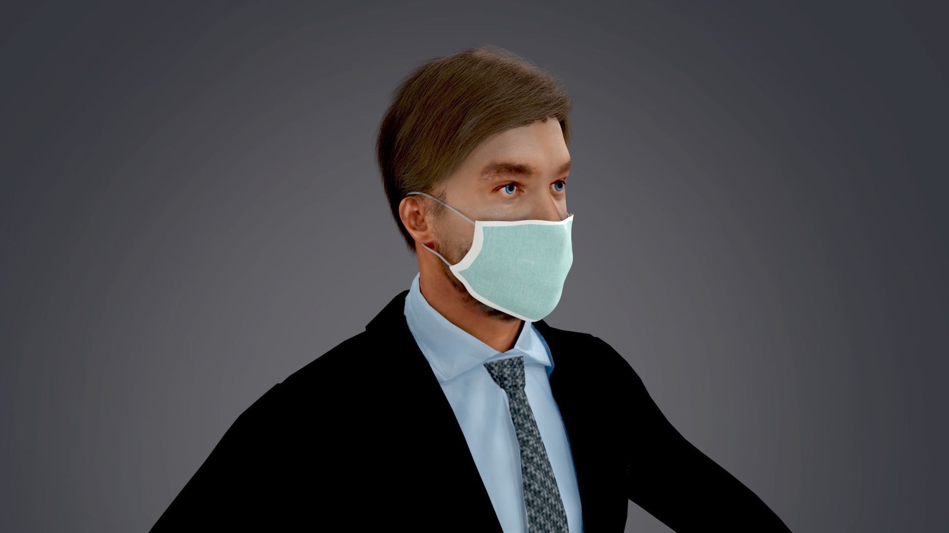 Fur Black Suit Man Rigged With Mask Low-poly 3D model_7