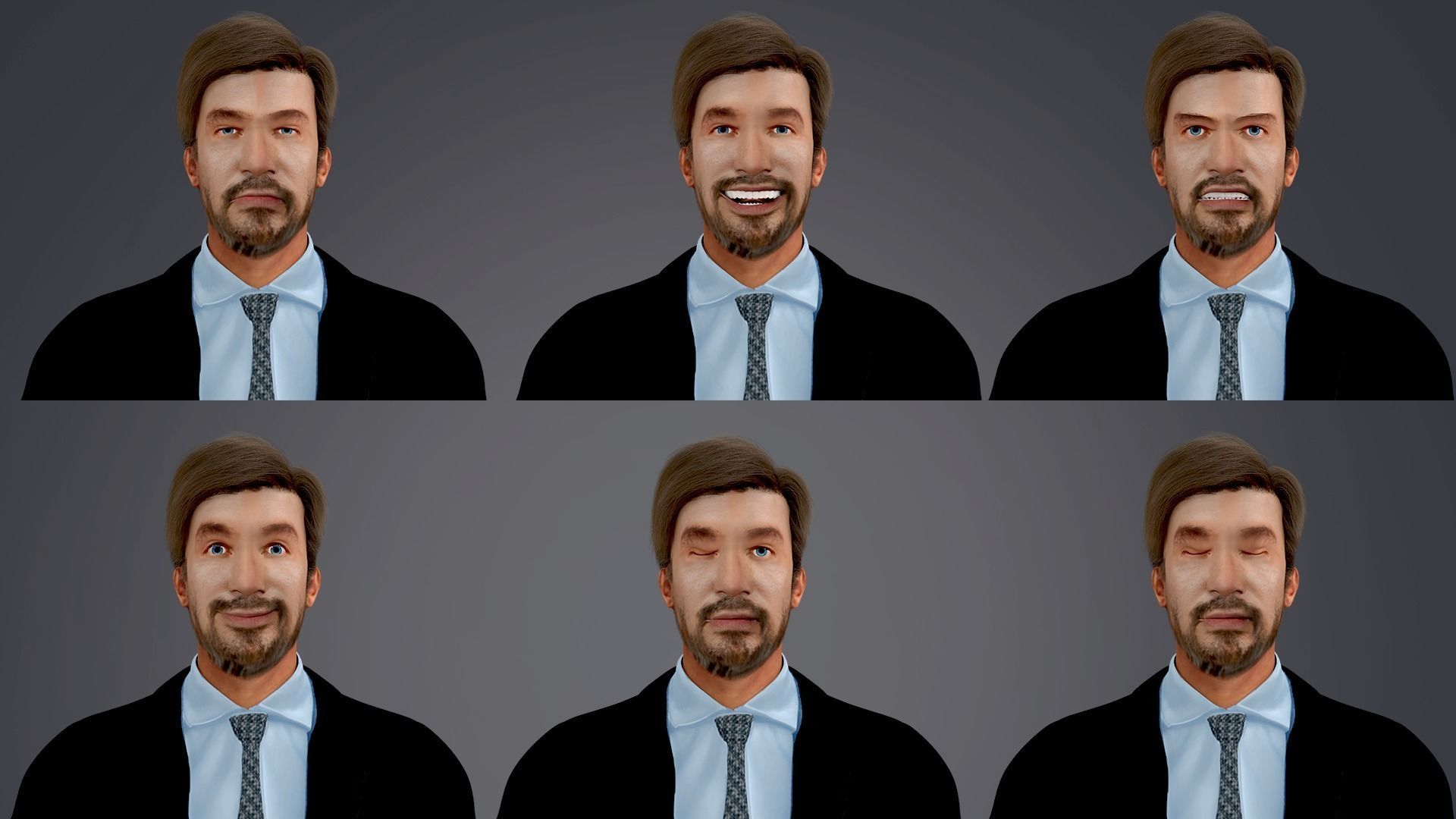 Fur Black Suit Man Rigged With Mask Low-poly 3D model_2