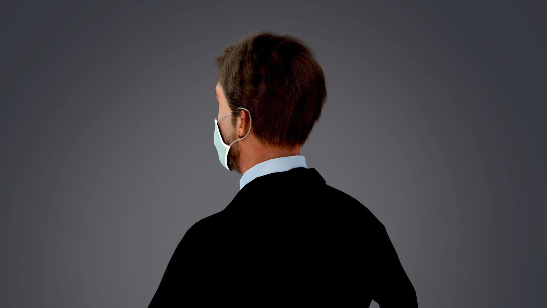 Fur Black Suit Man Rigged With Mask Low-poly 3D model_10