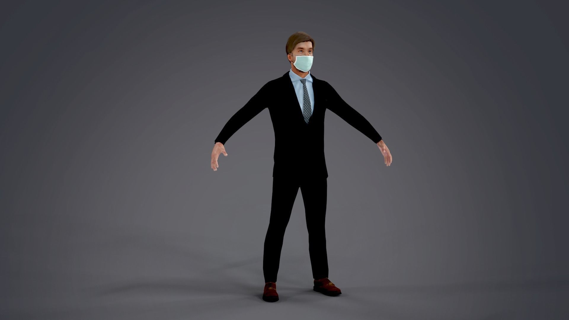Fur Black Suit Man Rigged With Mask Low-poly 3D model_13