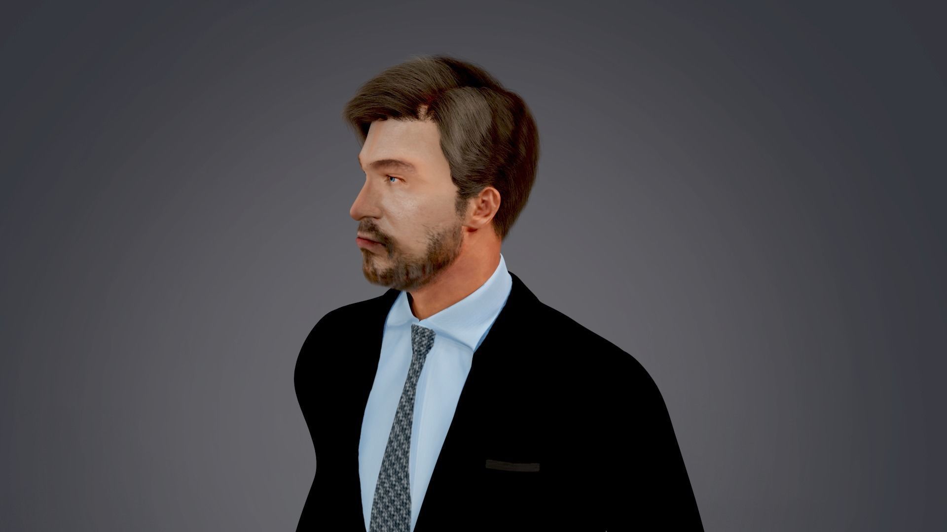 Fur Black Suit Man Rigged With Mask Low-poly 3D model_4