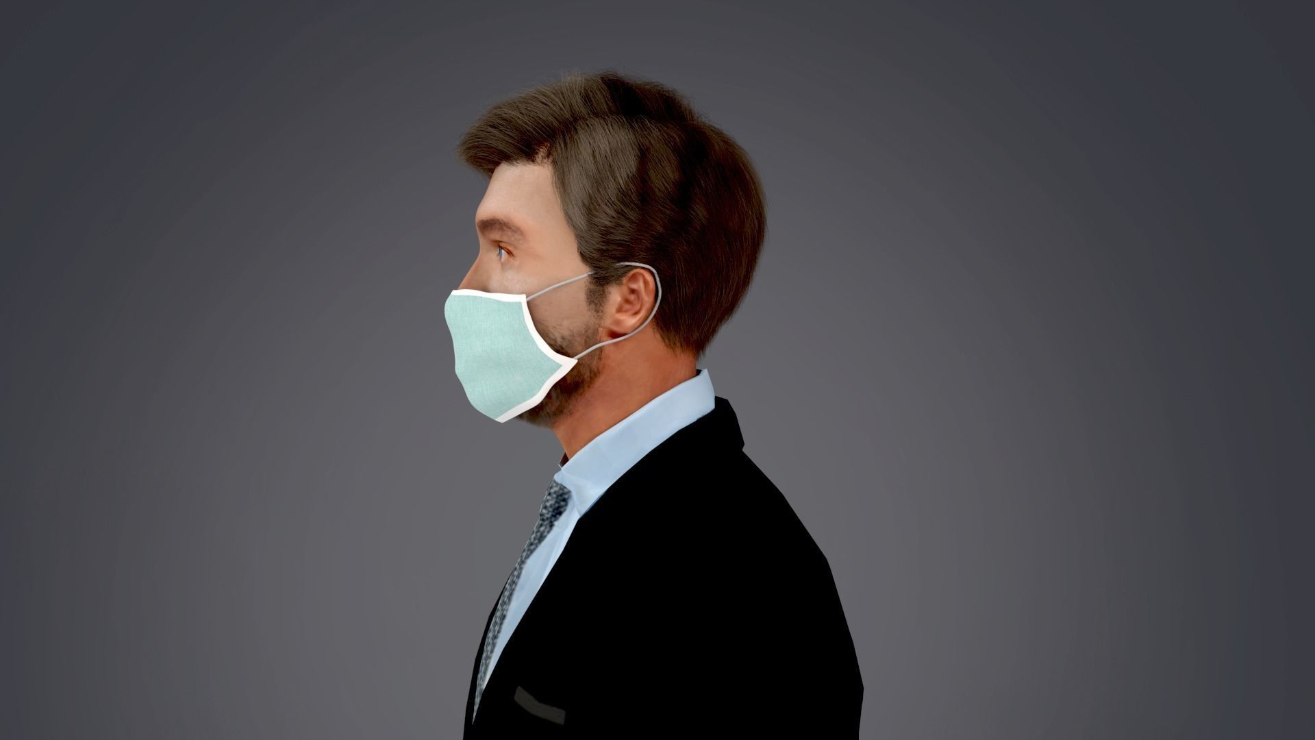 Fur Black Suit Man Rigged With Mask Low-poly 3D model_11