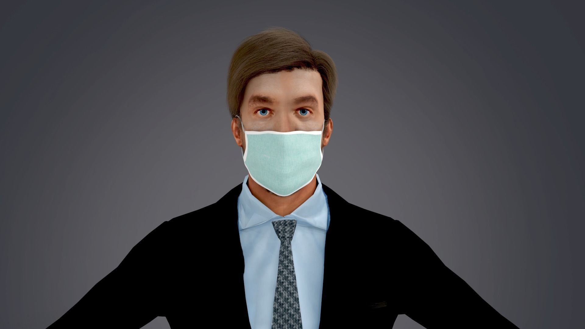 Fur Black Suit Man Rigged With Mask Low-poly 3D model_8