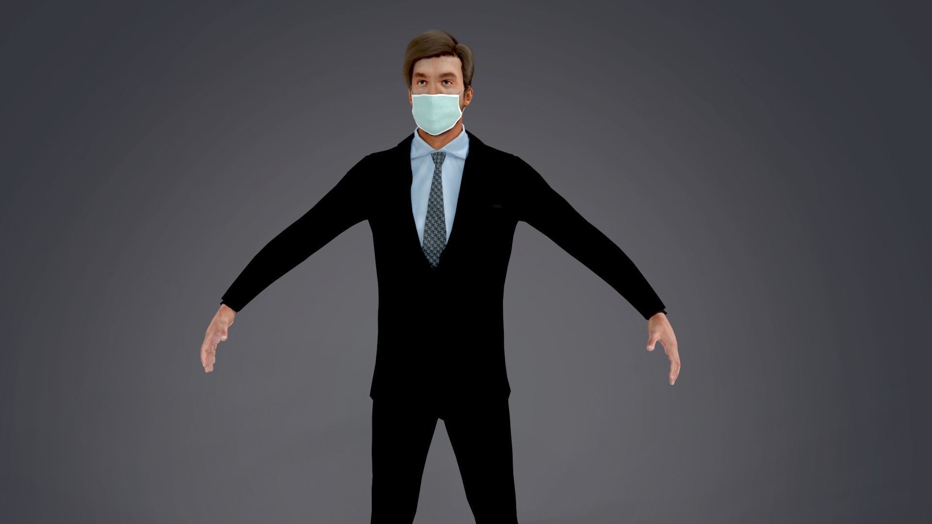 Fur Black Suit Man Rigged With Mask Low-poly 3D model_12