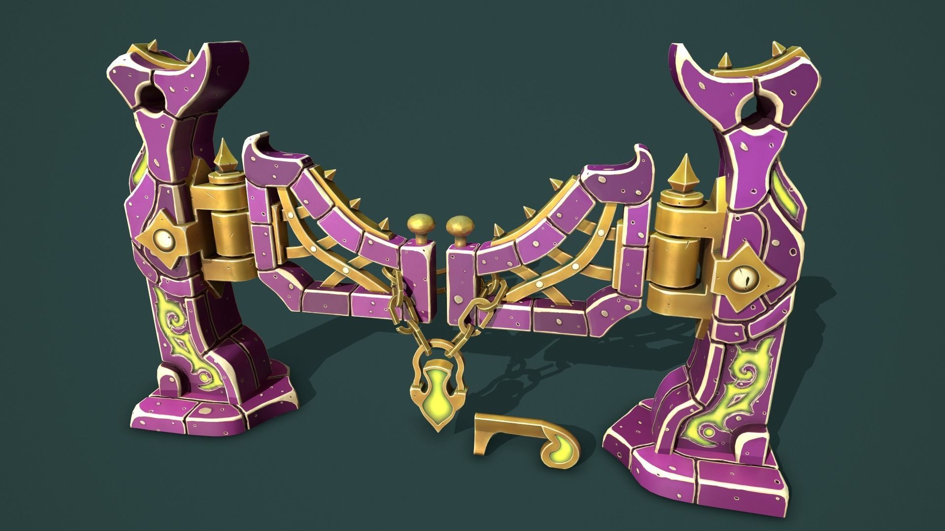 Fantasy fence door Low-poly 3D model_12