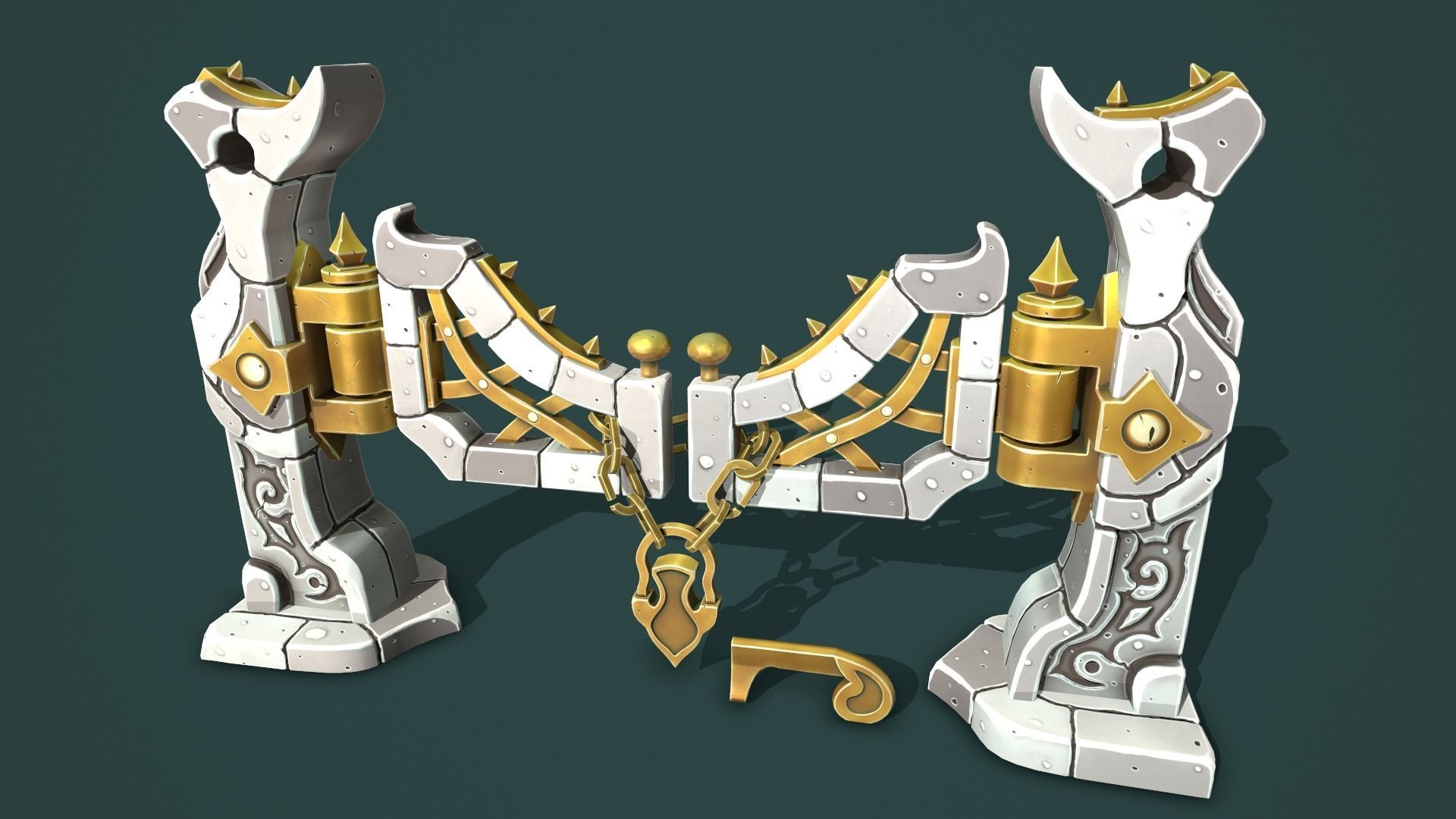 Fantasy fence door Low-poly 3D model_7