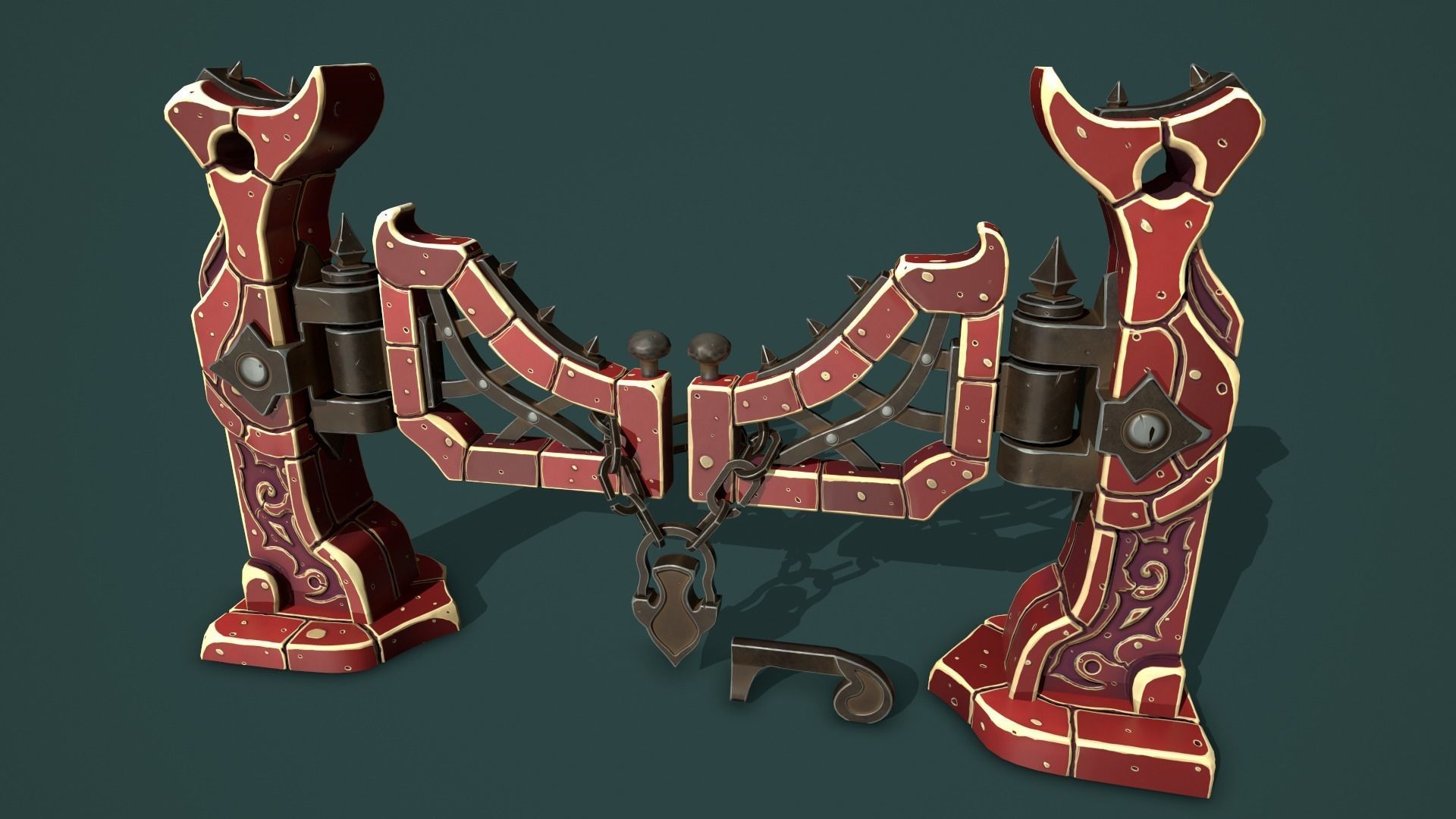 Fantasy fence door Low-poly 3D model_5