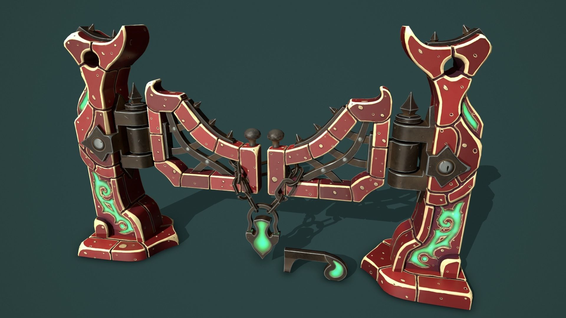 Fantasy fence door Low-poly 3D model_6