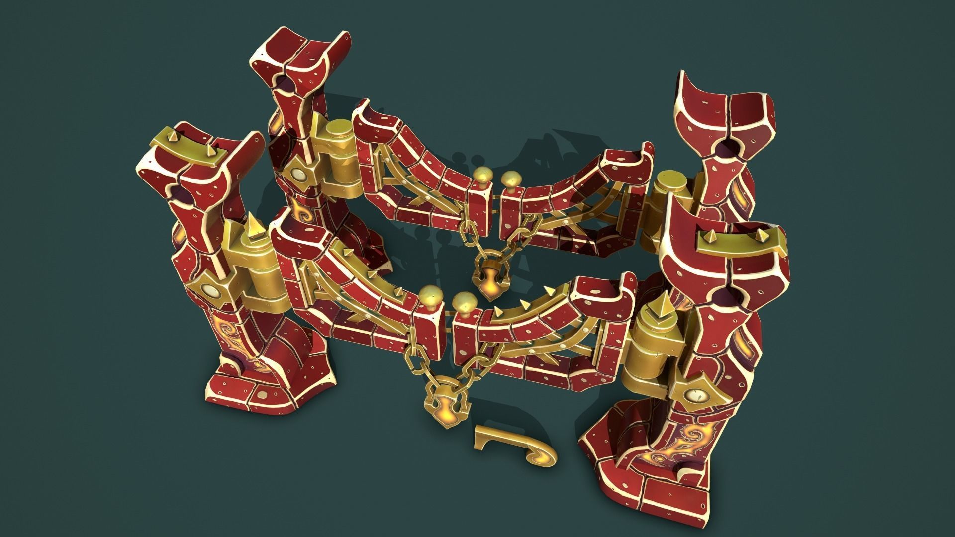 Fantasy fence door Low-poly 3D model_16