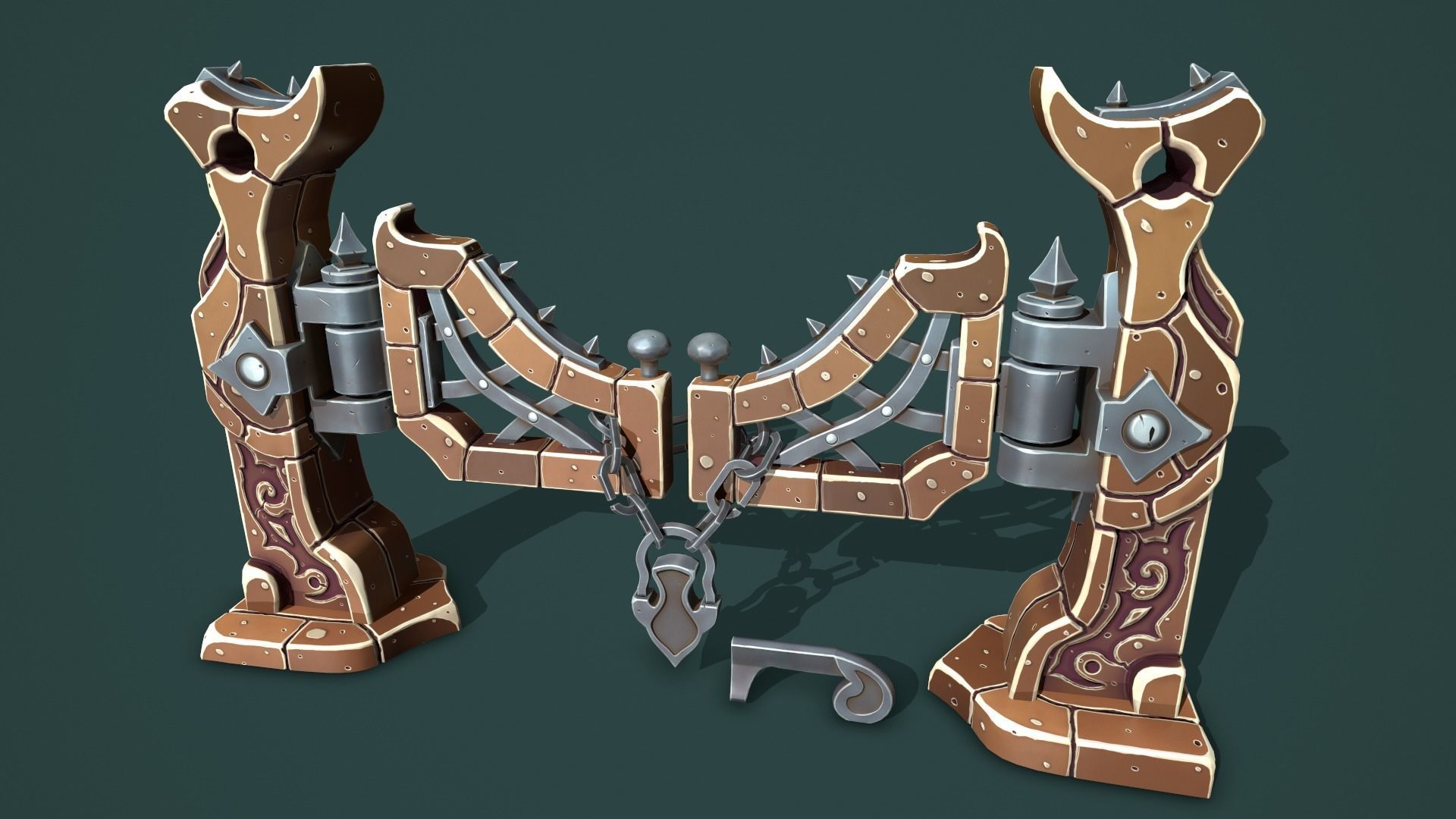 Fantasy fence door Low-poly 3D model_3