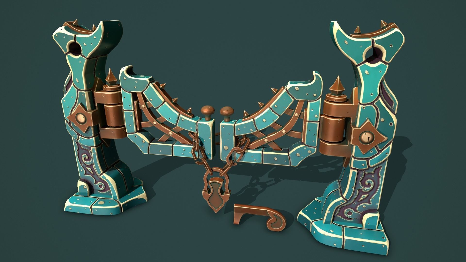 Fantasy fence door Low-poly 3D model_1
