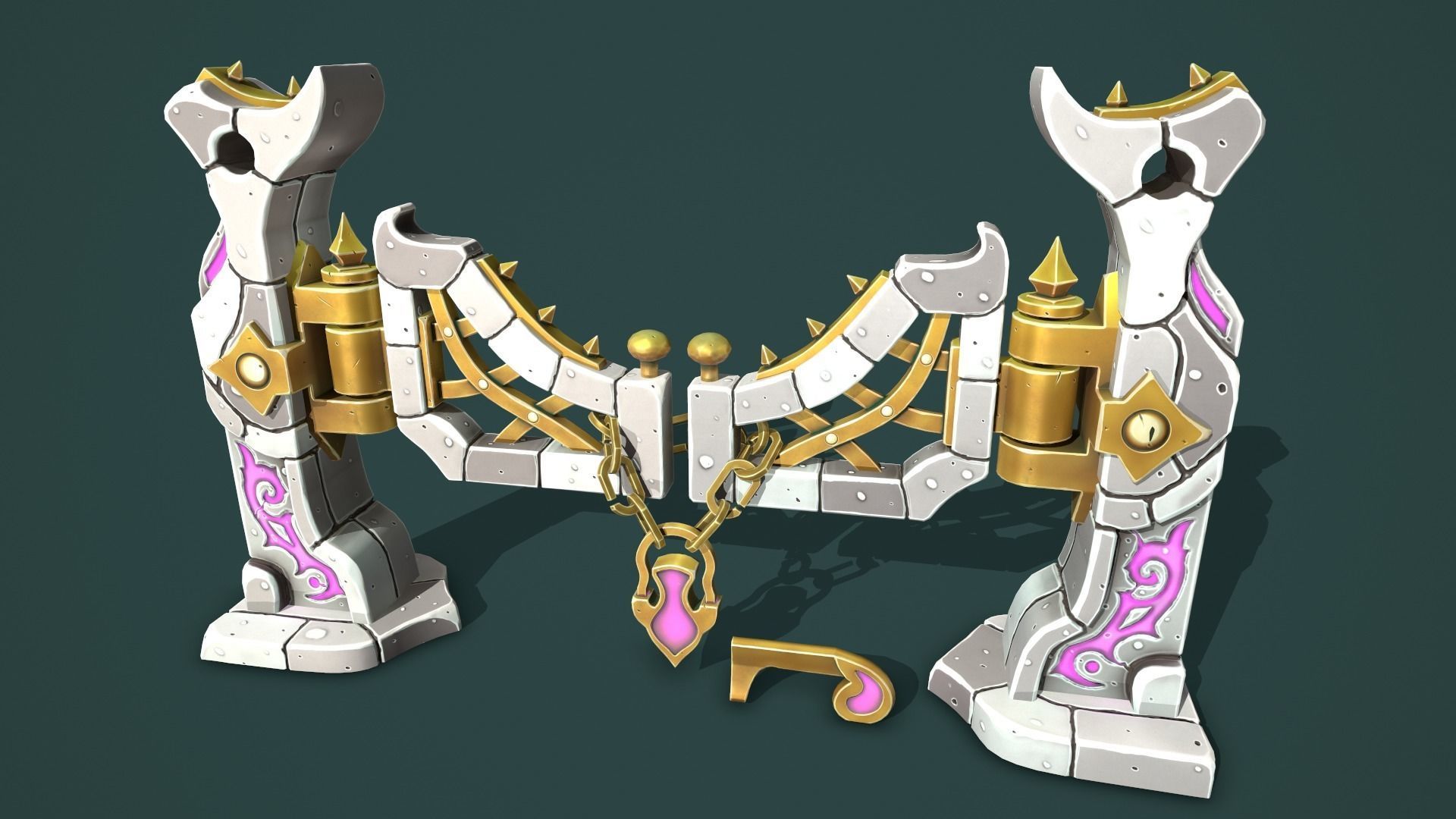 Fantasy fence door Low-poly 3D model_8