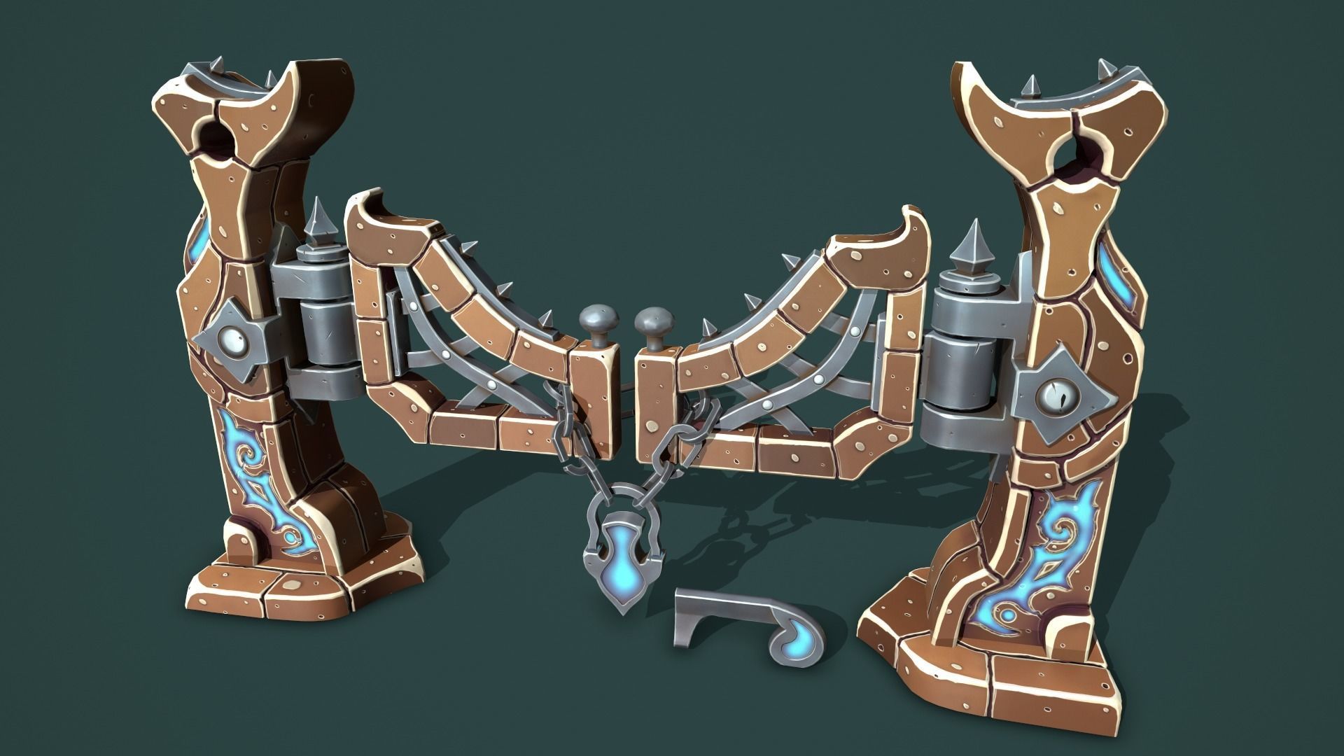 Fantasy fence door Low-poly 3D model_4
