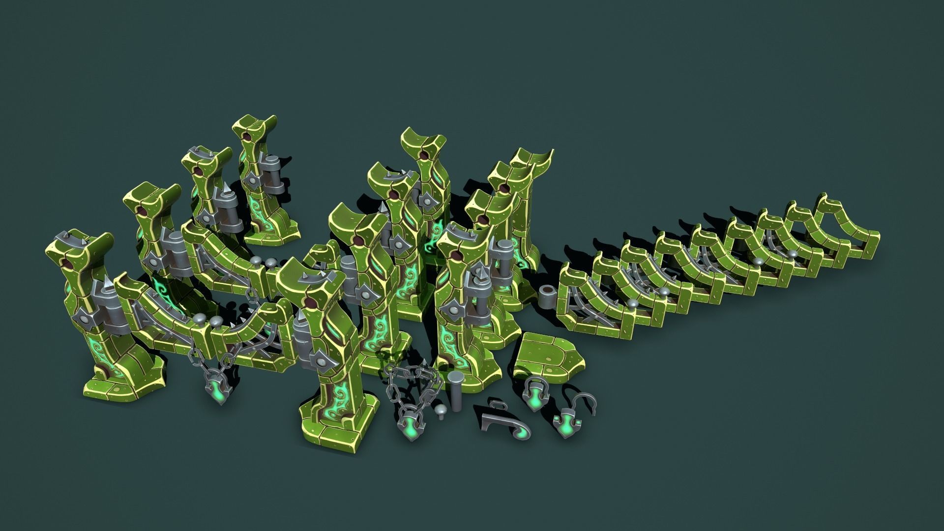 Fantasy fence door Low-poly 3D model_19