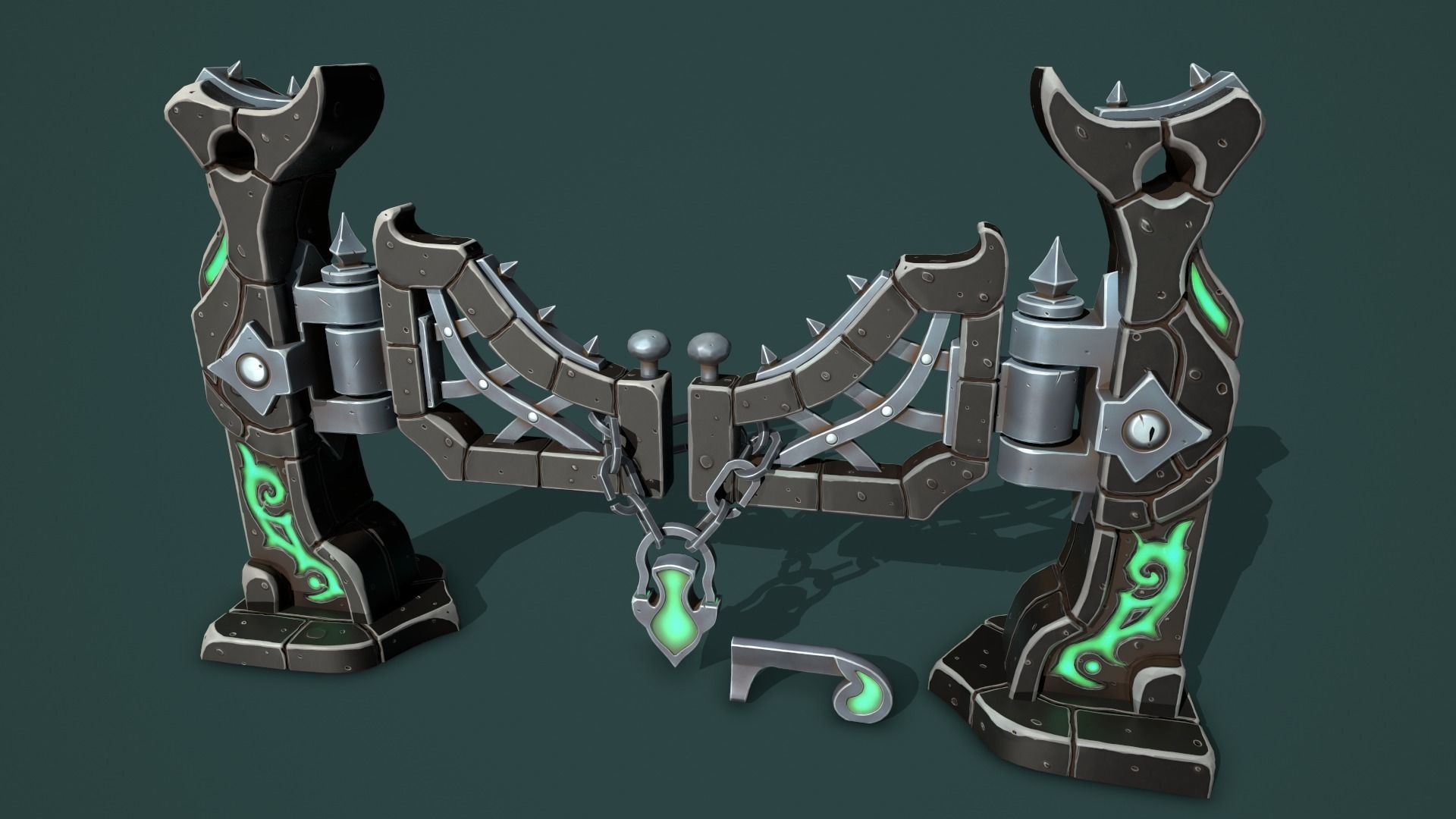 Fantasy fence door Low-poly 3D model_14