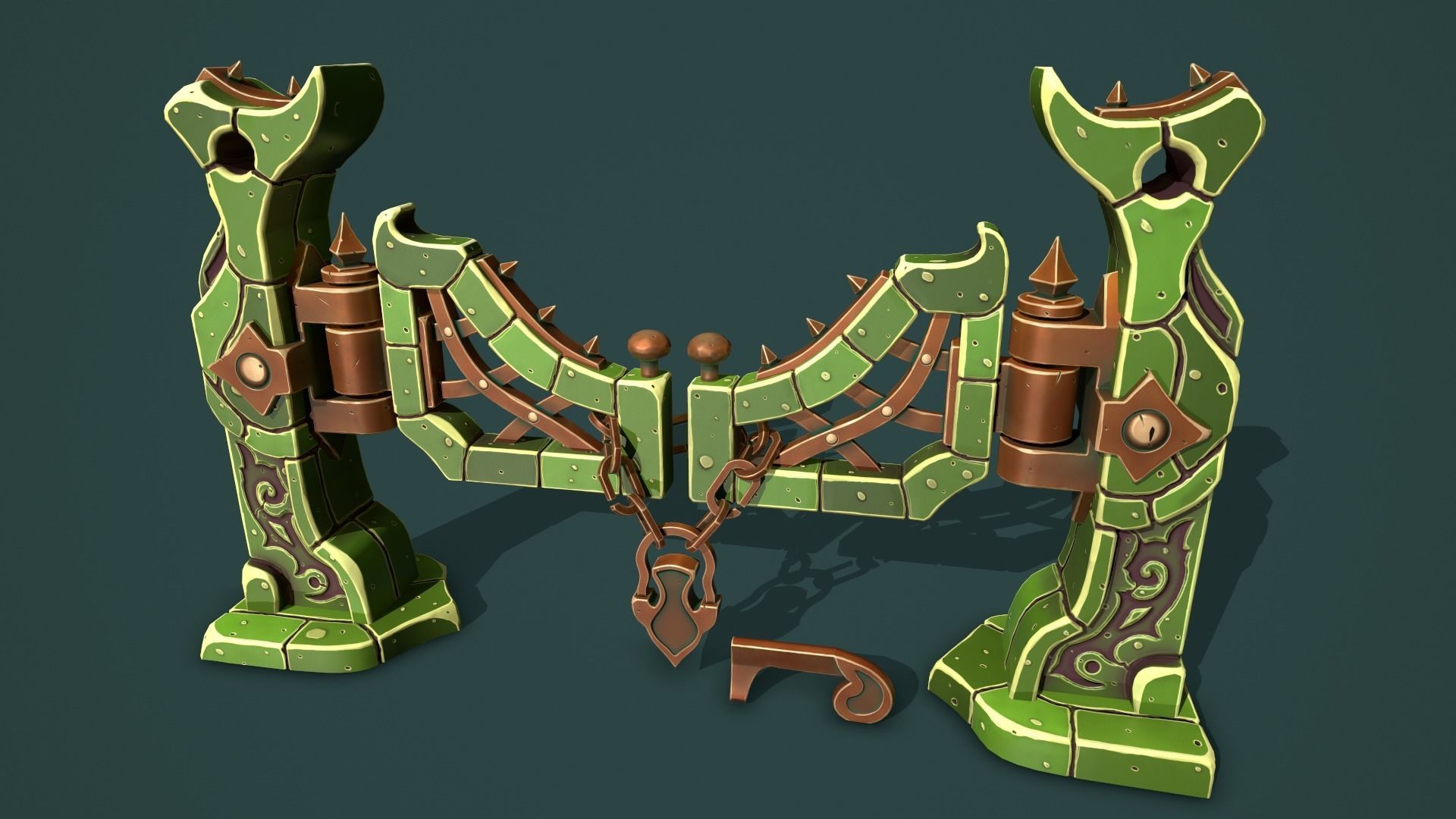 Fantasy fence door Low-poly 3D model_9