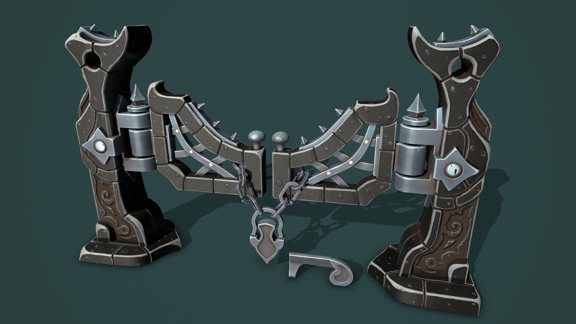 Fantasy fence door Low-poly 3D model_13