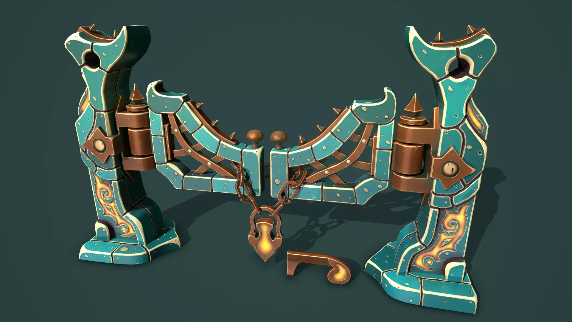 Fantasy fence door Low-poly 3D model_0