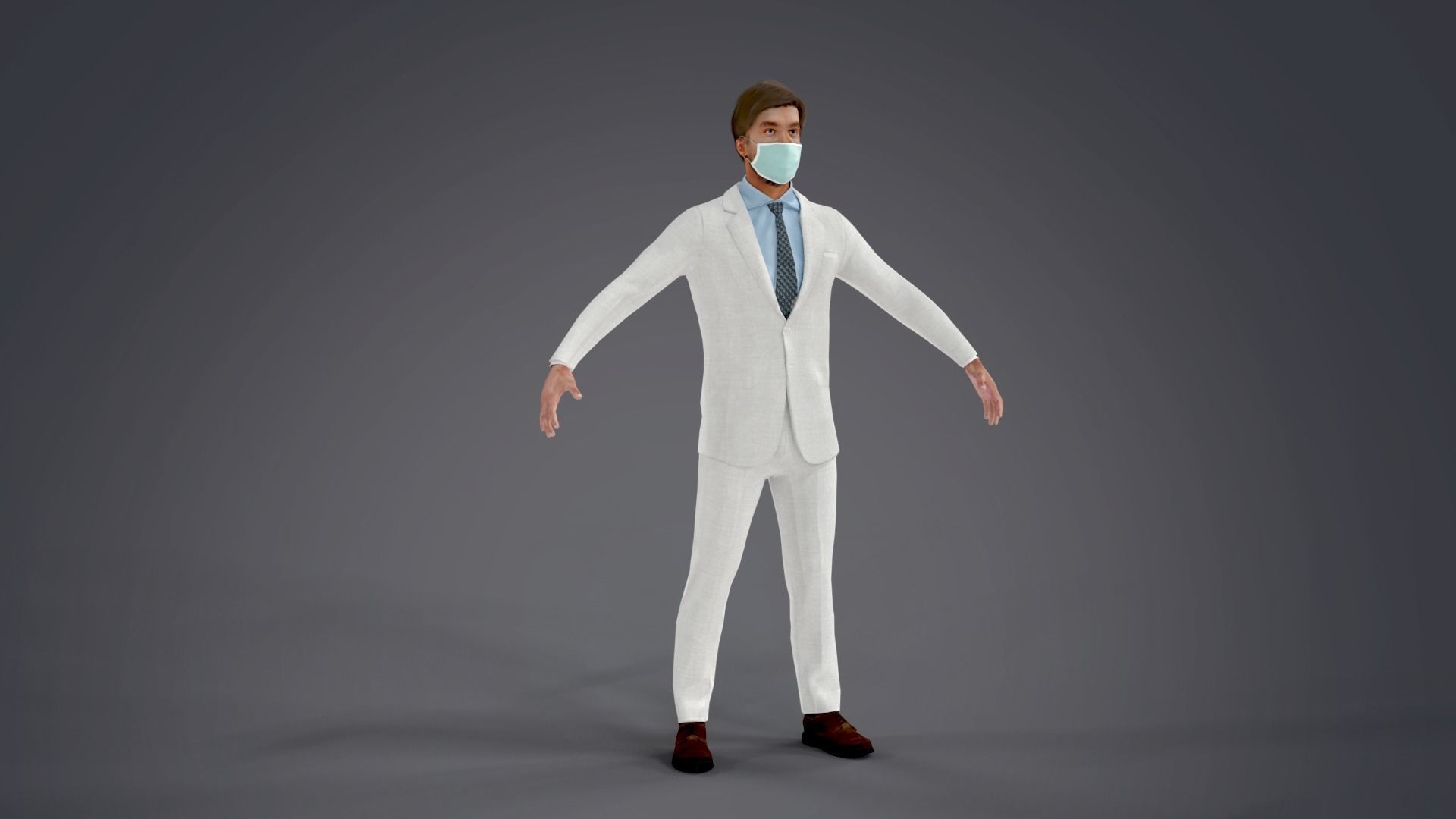 Fur White Suit Man With Face Mask Rigged  Low-poly 3D model_10