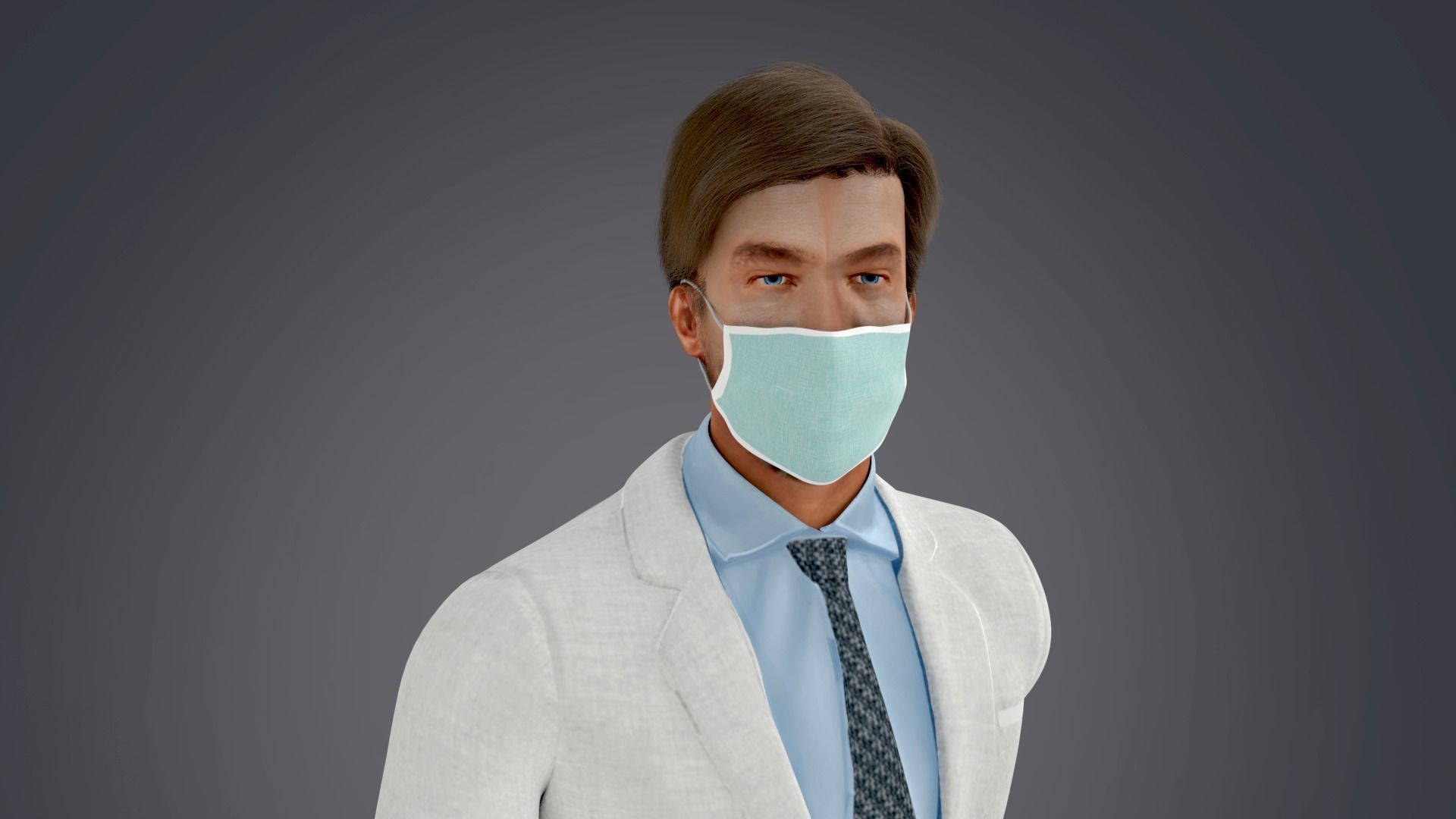 Fur White Suit Man With Face Mask Rigged  Low-poly 3D model_3