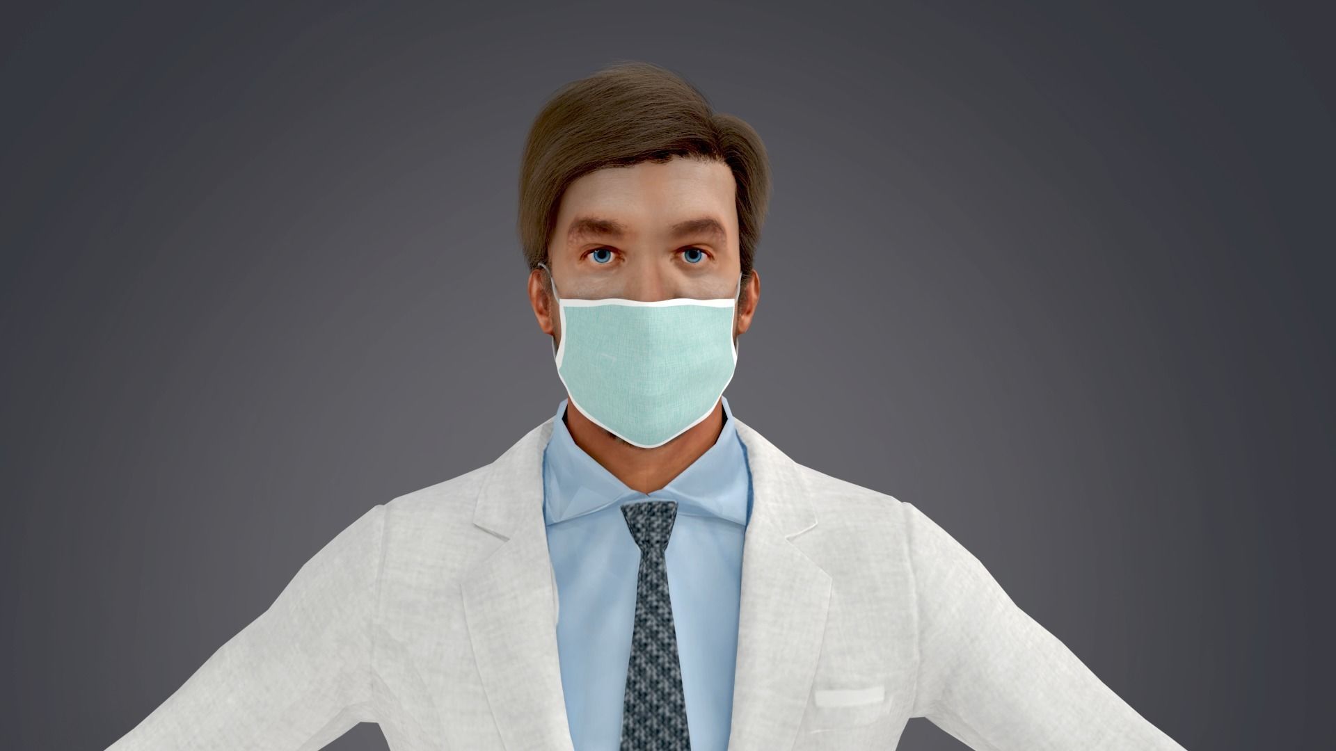 Fur White Suit Man With Face Mask Rigged  Low-poly 3D model_8