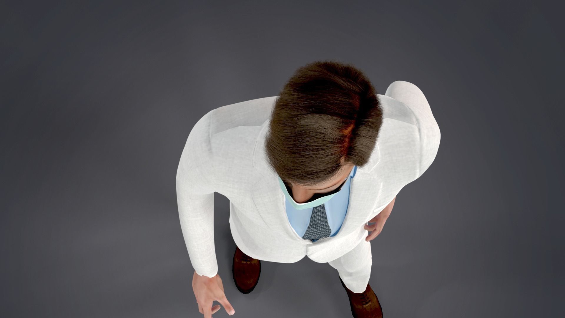Fur White Suit Man With Face Mask Rigged  Low-poly 3D model_5