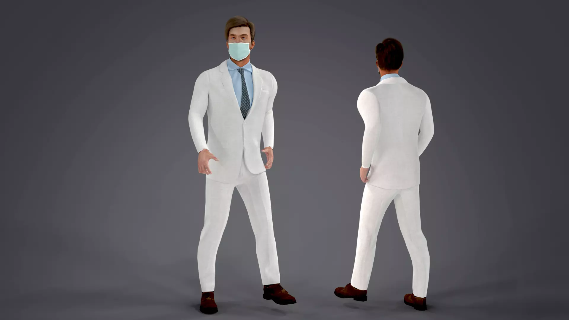 Fur White Suit Man With Face Mask Rigged  Low-poly 3D model_0