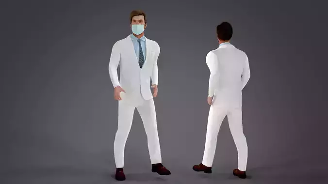 Fur White Suit Man With Face Mask Rigged  Low-poly 3D model