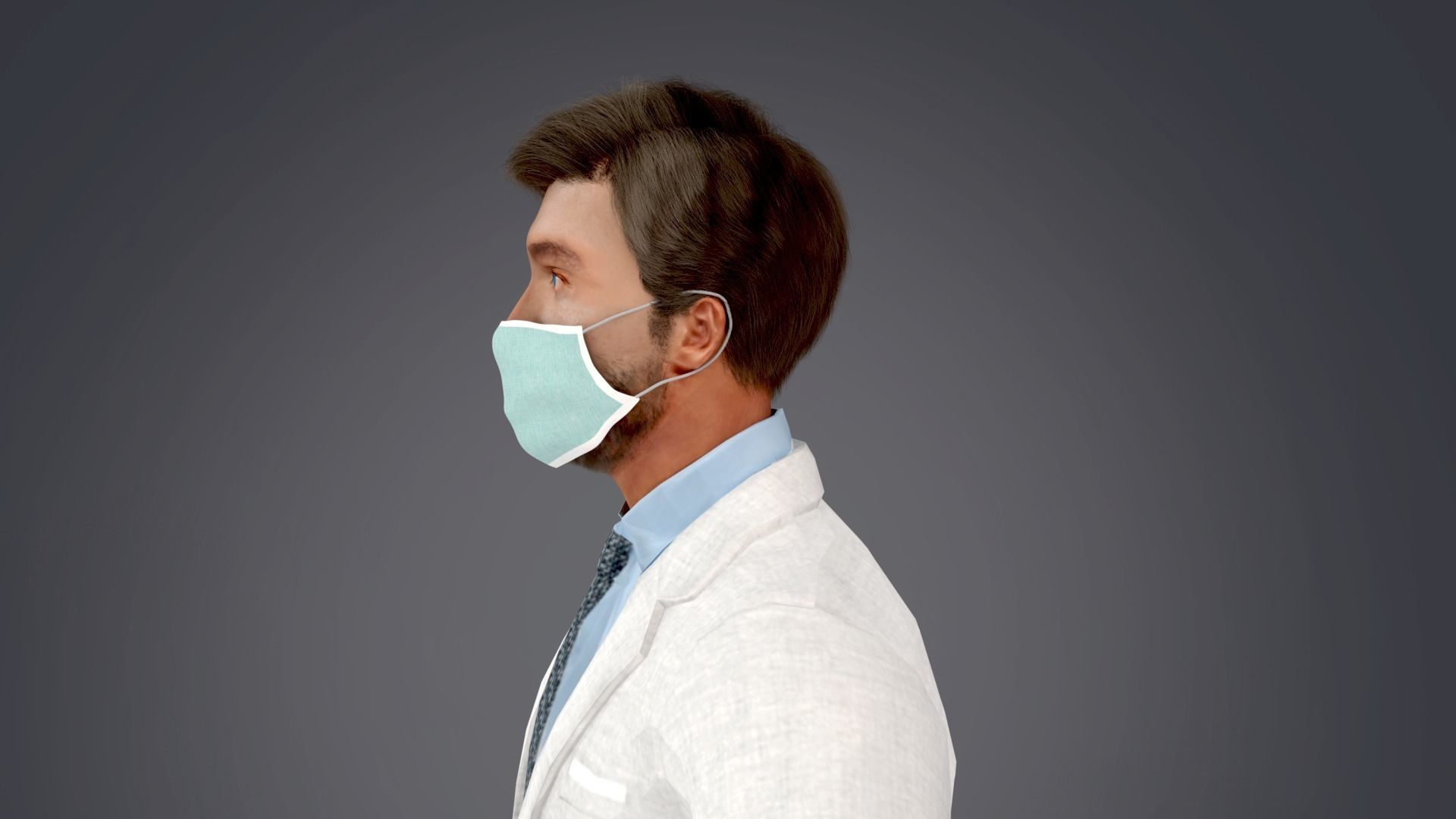 Fur White Suit Man With Face Mask Rigged  Low-poly 3D model_7