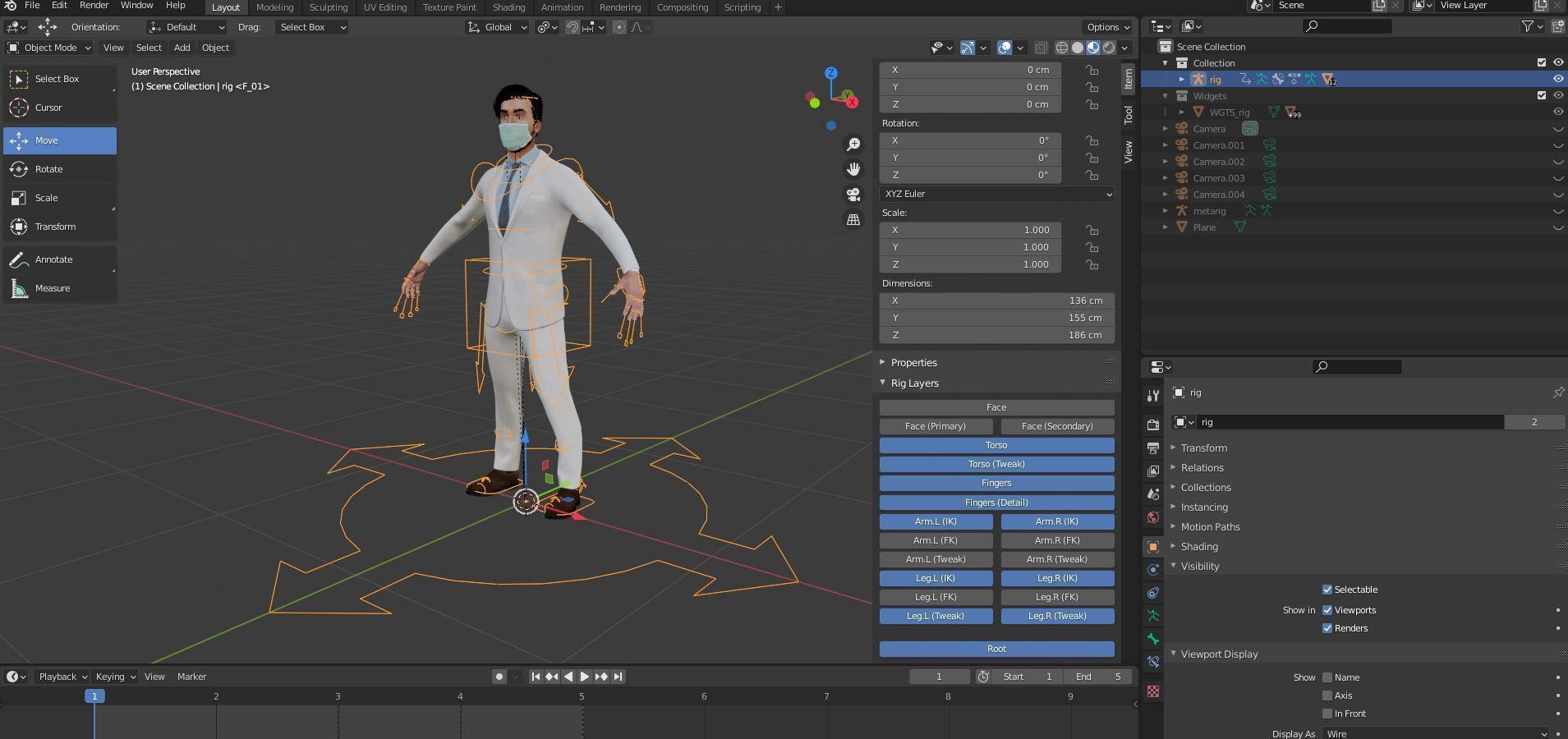 Fur White Suit Man With Face Mask Rigged  Low-poly 3D model_21