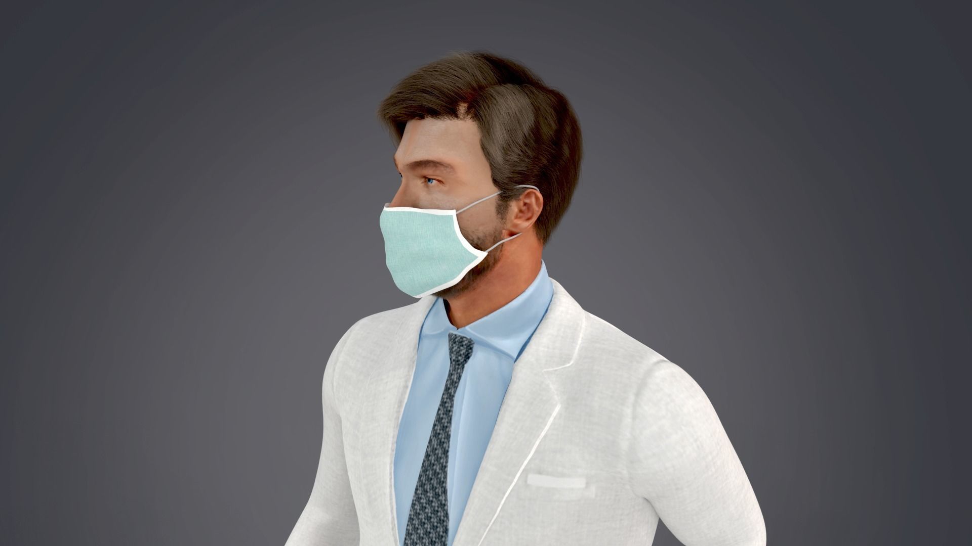 Fur White Suit Man With Face Mask Rigged  Low-poly 3D model_4